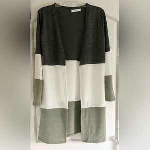 Hipster Row Color Block Open Front Cardigan; Size S